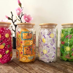 Glasbecher mit Bambusdeckel & Strohhalm | Niedliches Sommer-Trinkgeschirr | Wiederverwendbare Eiskaffeetasse | Lustiges Geschenk für Sie
