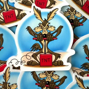 Wile E. Coyote TNT Sticker – Retro Cartoon Vinyl Sticker for 90s Kids, Funny Pop Culture Decal, Looney Nostalgia Gift