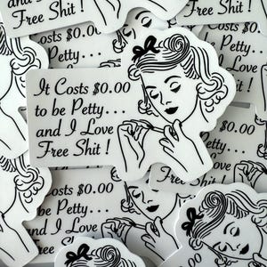 Kleine retrosticker – grappige vinylsticker, Sassy Woman-ontwerp, gratis sh*t-citaat, Snarky cadeau voor vriend, sticker laptop of bidon