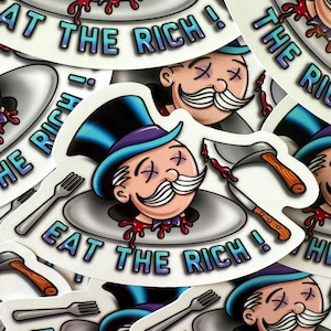 Eat the Rich Sticker – Anti-Capitalist Vinyl Decal, Political Satire Sticker, Monopoly Parody Sticker, Activist Gift, Funny Protest Sticker