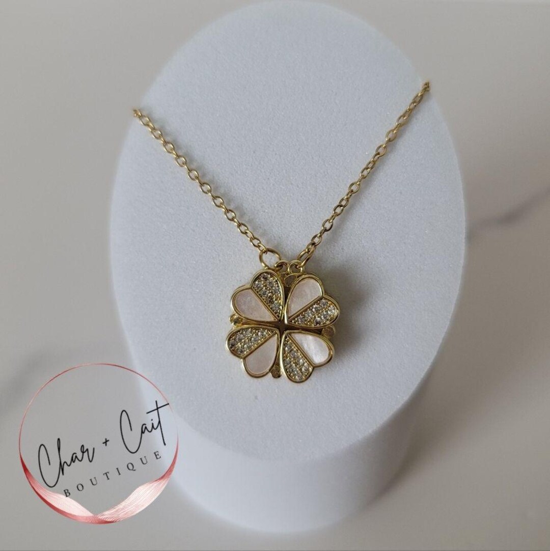 Gold-tone Four-leaf Clover Convertible Pendant Necklace With Crystal ...