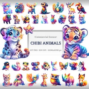 On SALE Png Colourful Animal Clipart Pack Chibi clipart Scrapbooking Cute clipart Bright Clipart Baby  PNG artwork Sublimation Baby animals