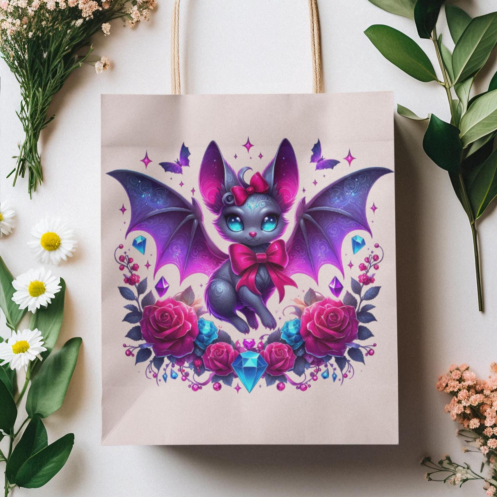 Gothic Bat Sublimation PNG | Cute Halloween Bat With Roses & Gems ...