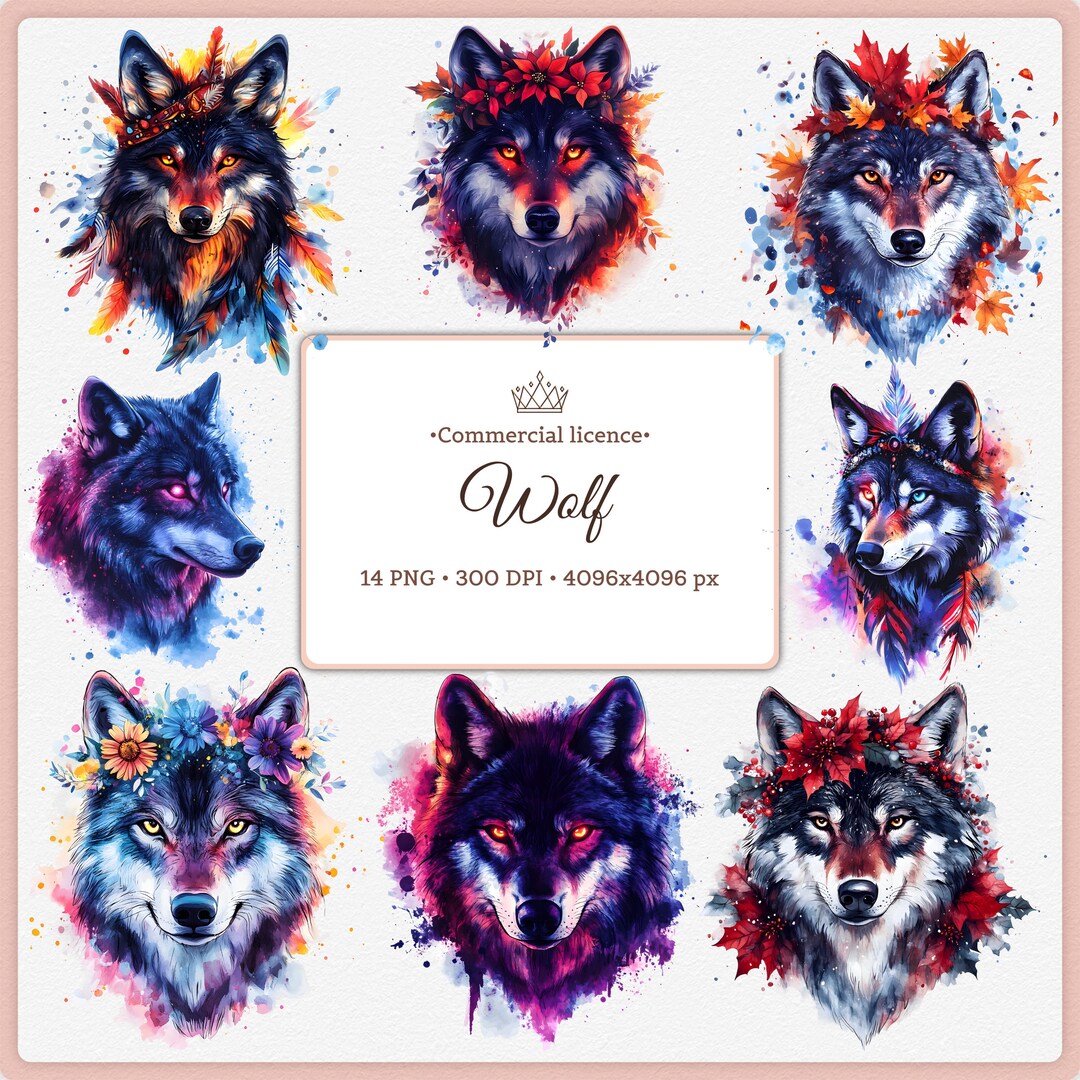 Wolf Sublimation PNG | 4K Watercolor Wolf Clipart for T-shirts, Posters ...