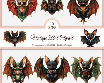19 PNG Vintage vleermuis clipart, sierlijke donkere vleermuis, griezelige schattige vampierenvleermuis, gotische decoratieve vleermuis, Halloween digitale stickers voor commercieel gebruik 2k