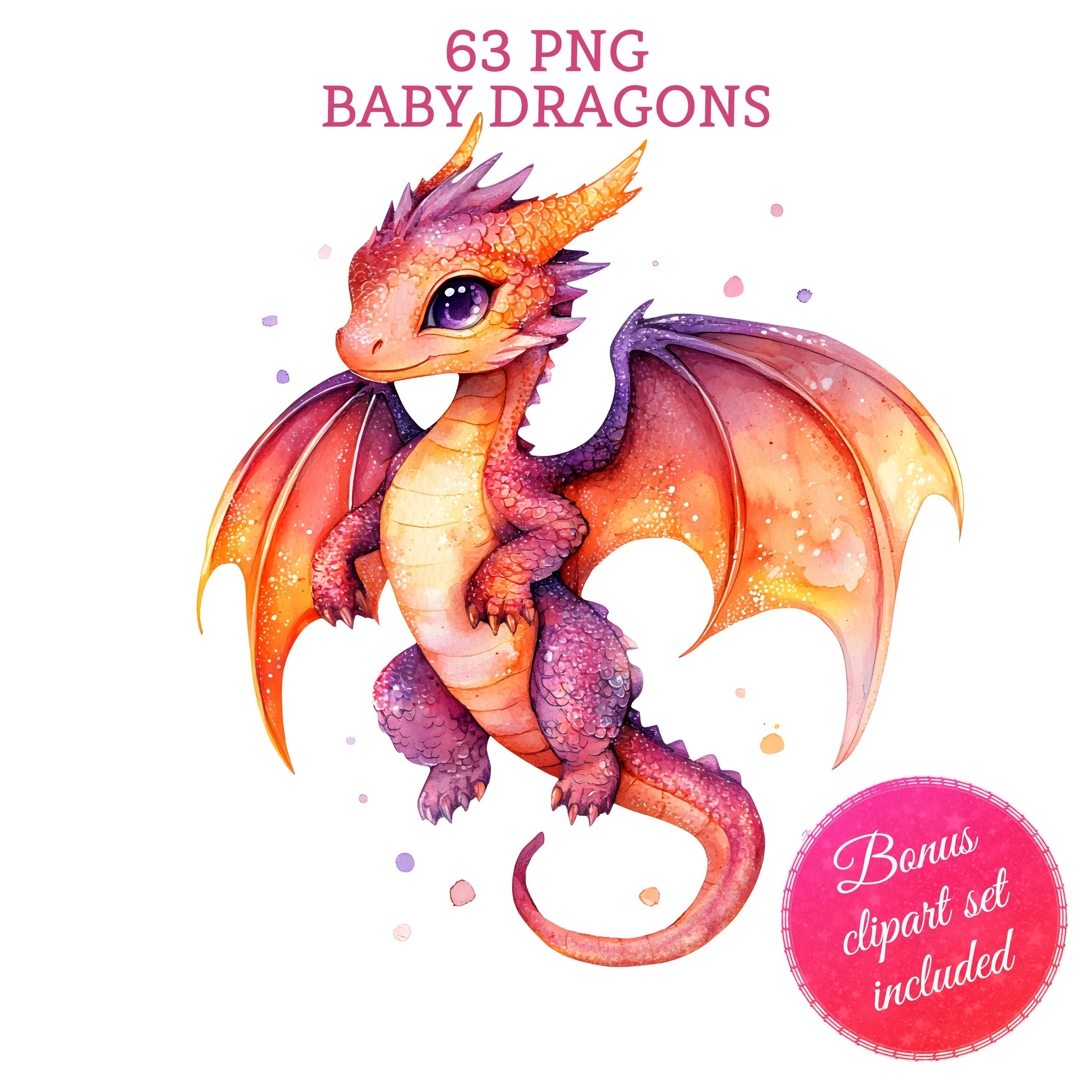 Sublimatie clipart babydraak | Leuke fantasiedraak png-bundel | Aquarel mythische wezenskunst voor kinderen en 4K-ontwerpen
