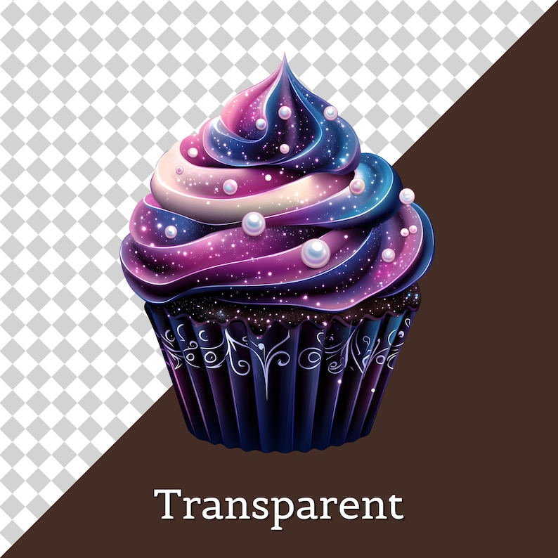 19 PNG Galaxy Cupcake Clipart Bundle, Cosmic Birthday Cupcake Art With ...