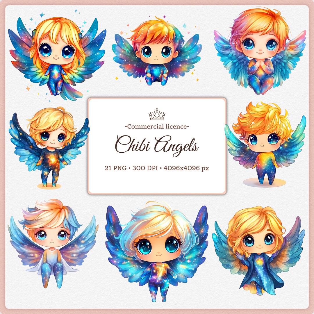 On Sale Galaxy Chibi Angel Clipart Bundle | Kawaii Celestial Baby ...