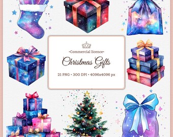 Pacchetto di clipart natalizie galattiche: immagini PNG di festività cosmiche (download digitale)