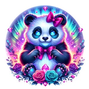 Galaxy Panda Clipart PNG Cosmic Panda with Bows Sublimation Design Cute Fantasy Animal Digital Art for Sticker, Crafts Printable Panda Decor