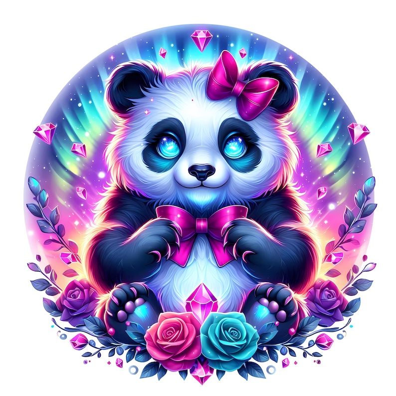 Galaxy Panda Clipart PNG Cosmic Panda With Bows Sublimation Design Cute ...