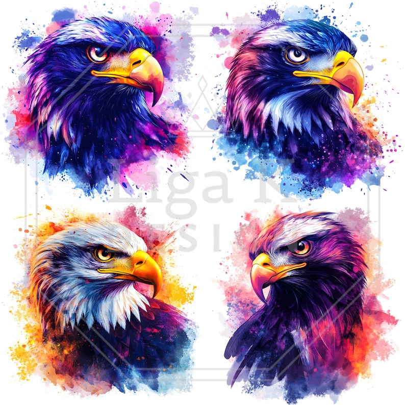 Galaxy Eagle Clipart Bundle: Watercolor Cosmic Bird Pngs (digital ...