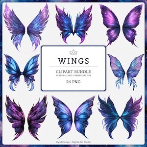 Pacote de Clipart de Asas de Fada Celestial, Asas de Borboleta de Fada em PNG, Asas Galáxia Lilás Roxo, Asas de Anjo Fantásticas em PNG, Clipart de Asas Mágicas