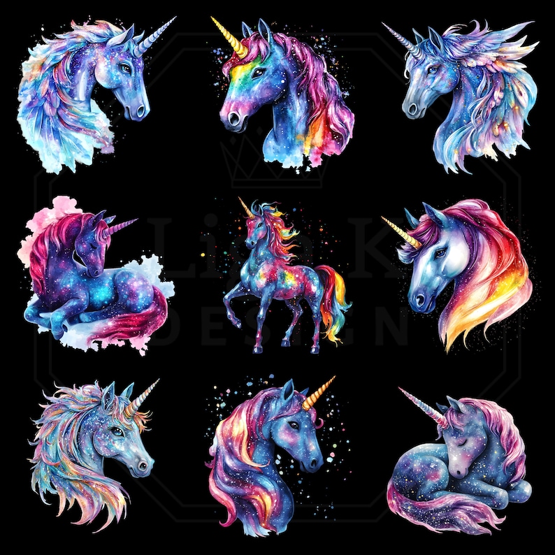 Watercolor Unicorn Clipart: Fantasy Horse PNG Bundle for Kids (4K ...