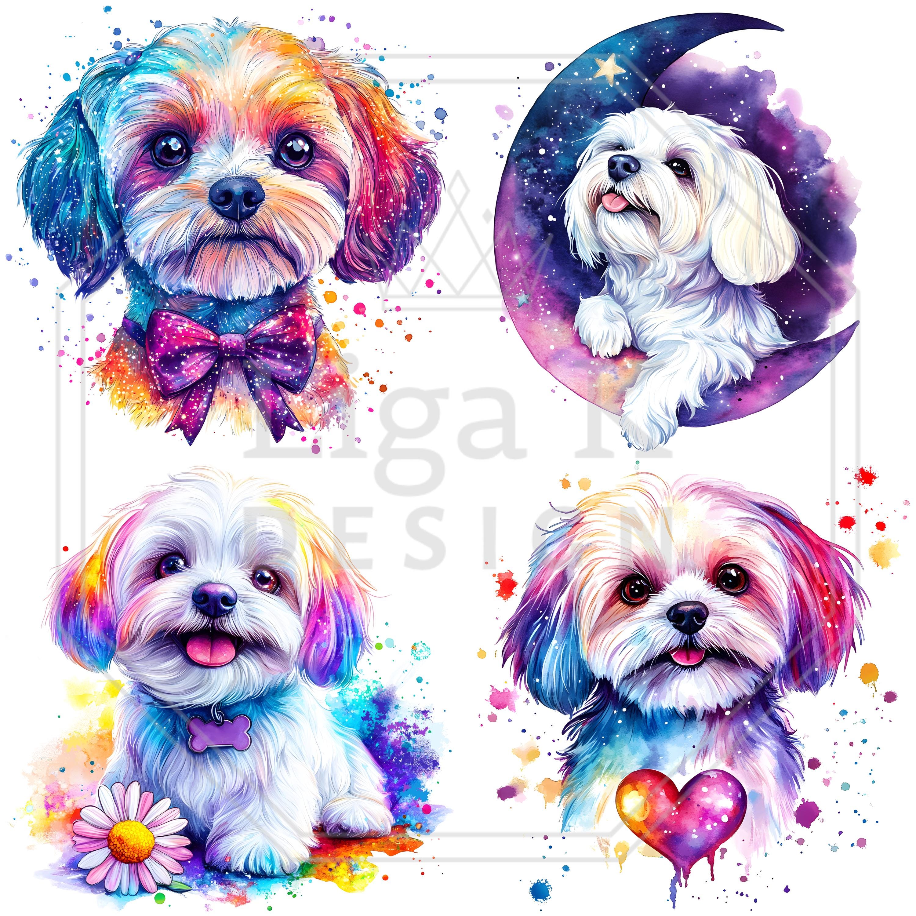 Watercolor Maltese Dog Clipart PNG: Dreamy Sublimation Art (digital ...