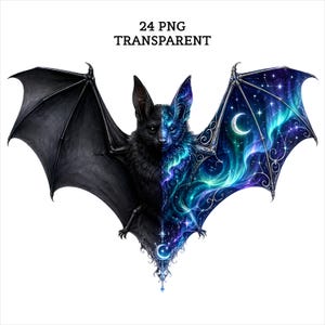 Fantasy Bat PNG Bundle, Celestial Moon Bat Clipart, Galaxy Gothic Bats, Cosmic Witchy Animal Graphics Moon Eclipse Gothic Animal