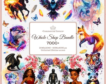 Pacchetto completo di clipart per negozi / Tutti i file PNG con aggiornamenti a vita / Mega pacchetto per sublimazione e scrapbooking 2K e 4K per uso commerciale