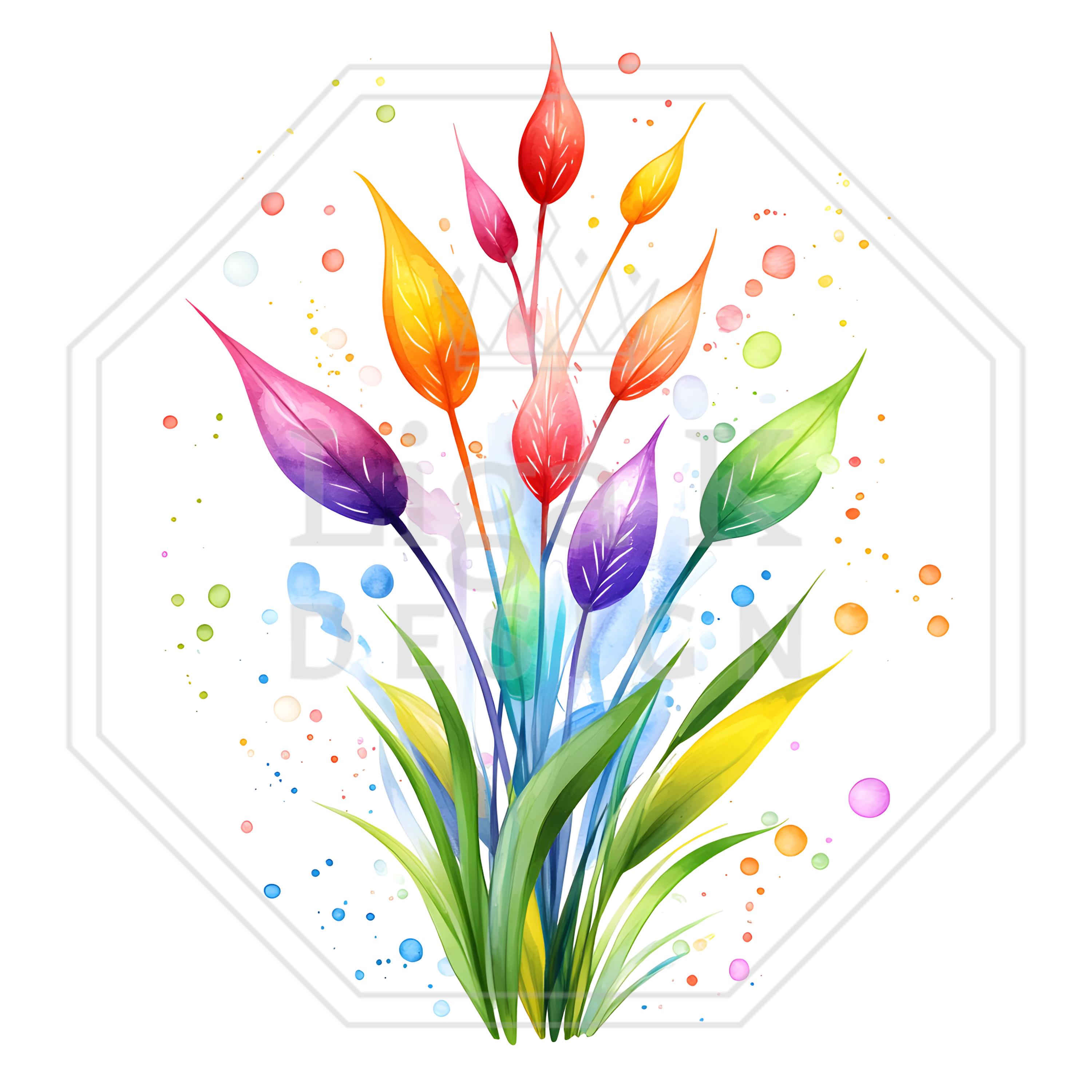Watercolor Rainbow Reeds Clipart Bundle, Grass and Wildflowers, 20 PNG ...