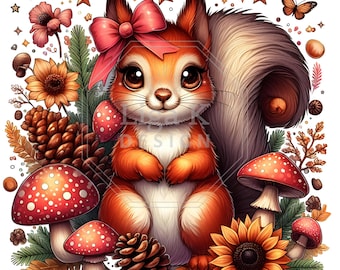 Autumn Squirrel Clipart: Rustic Woodland Animal PNG JPG (Digital Download)
