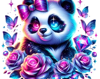 Cosmic Panda Butterfly Clipart: Fantasy Animal Rose Decor (PNG JPG Digital Download