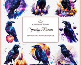 Mystical Spooky Raven Clipart |  Gothic Crow Sublimation |  Dark Academia Bird | Halloween Craft Supplies | Haunted Crow Bundle