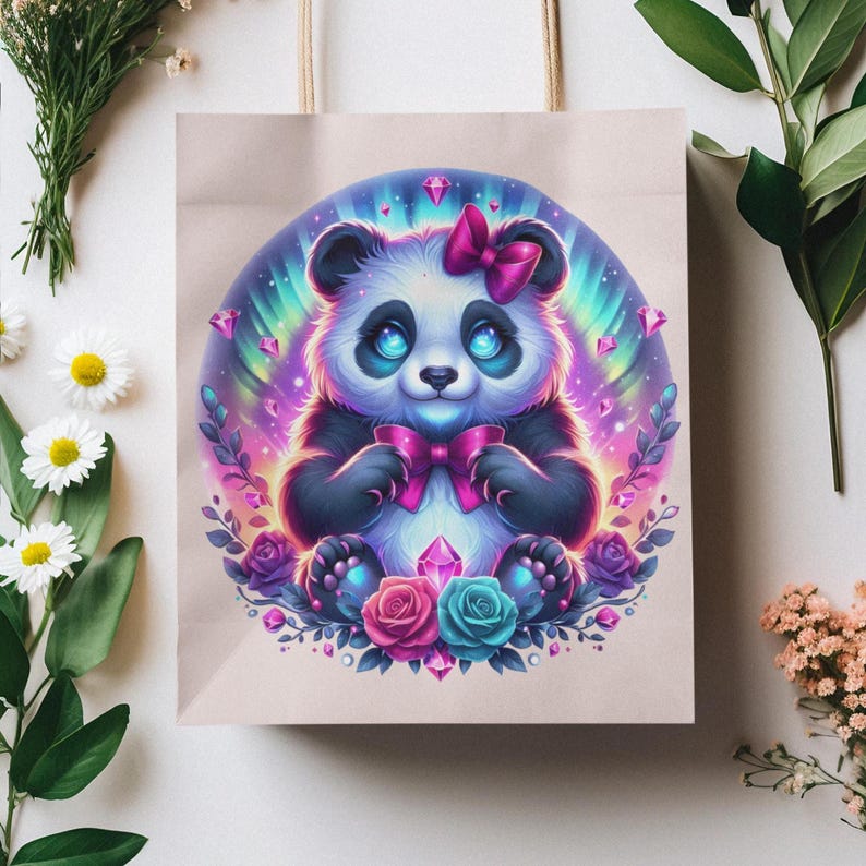 Galaxy Panda Clipart PNG Cosmic Panda With Bows Sublimation Design Cute ...