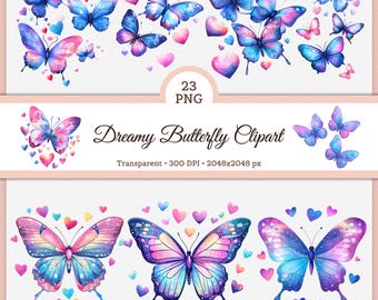 Blauw paarse dromerige vlinder clipart, Galaxy pastel kleurovergang vlinders PNG Celestial Valentine clipart voor folders Flayers digitaal ontwerp