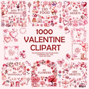 Valentine 1000 clipart, transparant 300DPI liefde clipart, scrapbooking, leuke clipart, paar clipart, dierlijke clipart, bloemen, hart BUNDEL