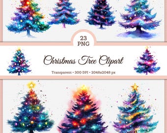 Rainbow Christmas Tree Clipart, Colorful Watercolor Galaxy Trees PNG Whimsical Holiday Trees Celestial Merry Christmas png Xmas tree designs
