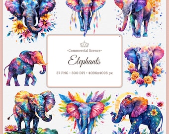 Aquarell Galaxy Elefant Clipart Bundle: Cosmic Jungle Animal Prints (Digitaler Download)