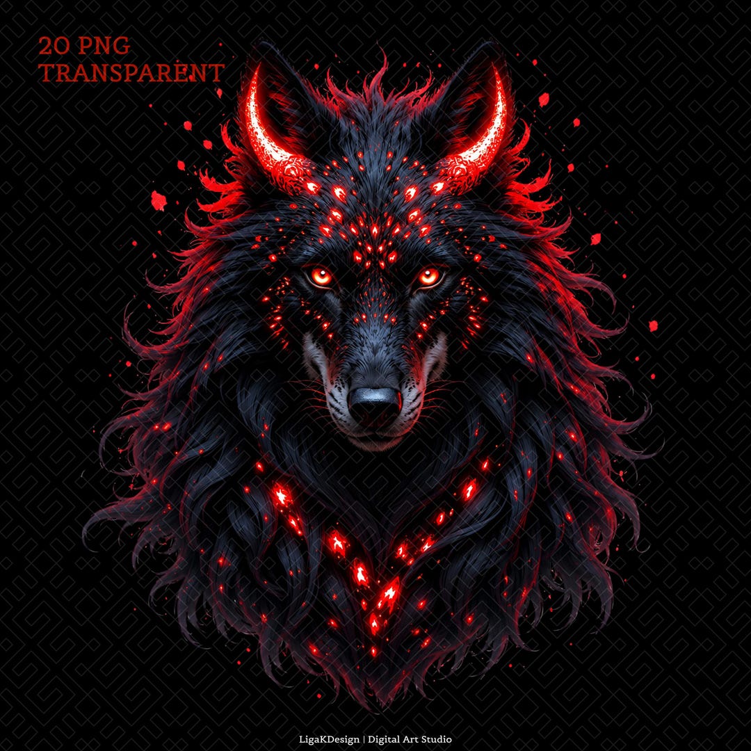 Infernal Wolves Black Demon Wolf Clipart PNG Crimson Hellfire Wolf Red Beast Graphics ...