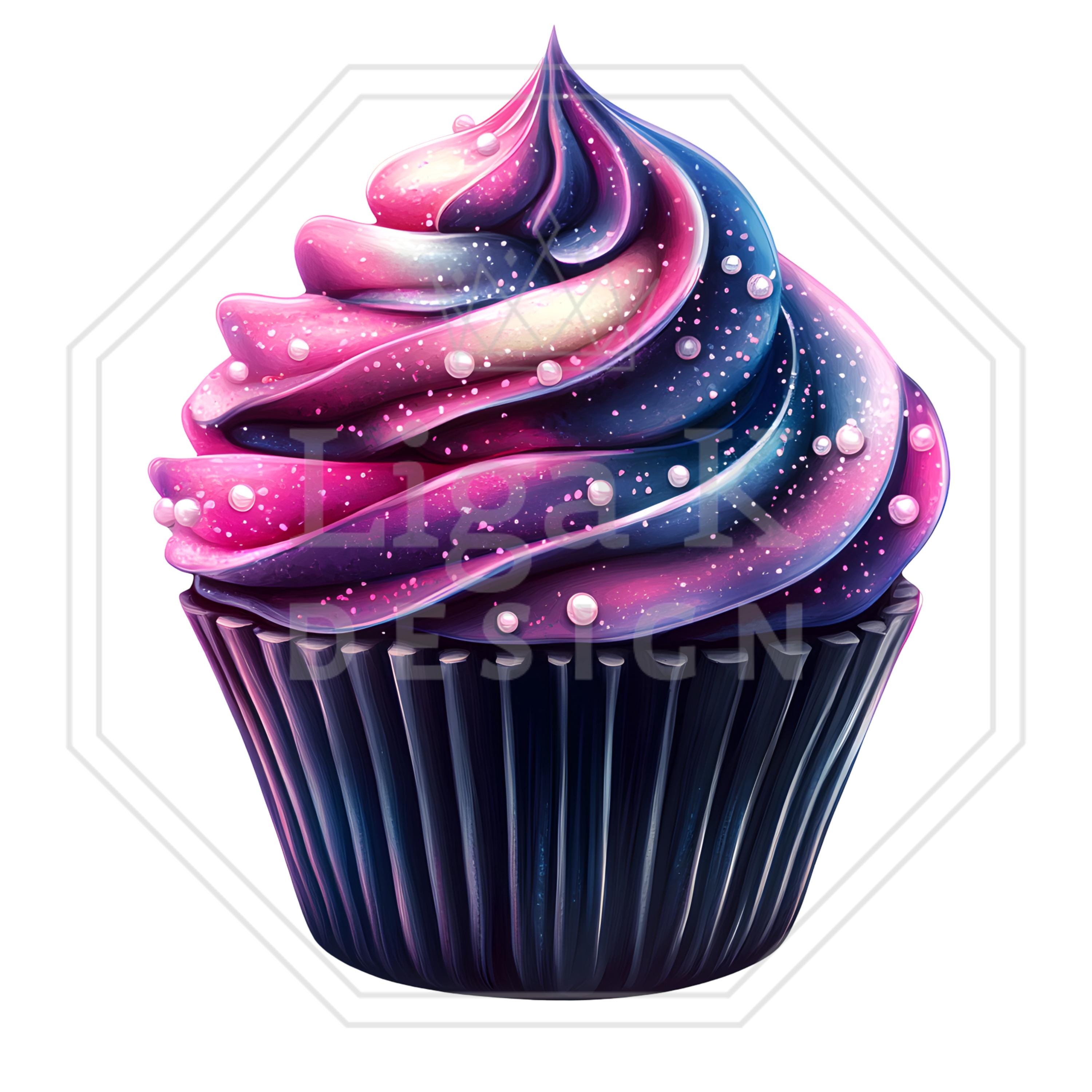 19 PNG Galaxy Cupcake Clipart Bundle, Cosmic Birthday Cupcake Art With ...