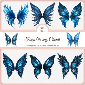 Blå galaxälvvingar Clipart | Himmelska fjärilsvingar PNG | Fantasiälvelement för scrapbooking, skräpjournaler och fantasypyssel 2k