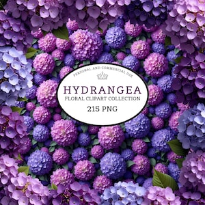 Hydrangea Clipart Purple Hortensia Flower Ornamental Violet Plant Floral Frame Garden Graphics Arch Wreath Botanical PNG Element Digital