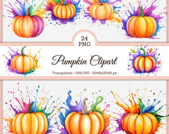 Aquarell Kürbis Clipart Bundle: Herbst Ernte PNG Grafiken (Digitaler Download)