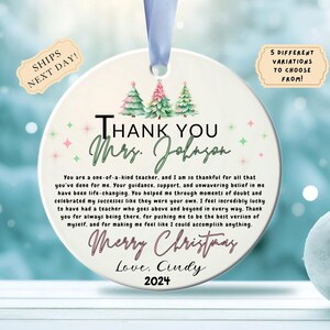 Personalisierte Lehrer Weihnachtsverzierungen, benutzerdefinierte Lehrer Weihnachtsverzierung, Benutzerdefinierte Danke Geschenk, Geschenk für Lehrer, Andenken, Dekoration