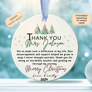 Personalisierte Lehrer Weihnachtsverzierungen, benutzerdefinierte Lehrer Weihnachtsverzierung, Benutzerdefinierte Danke Geschenk, Geschenk für Lehrer, Andenken, Dekoration