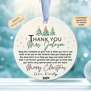 Personalisierte Lehrer Weihnachtsverzierungen, benutzerdefinierte Lehrer Weihnachtsverzierung, Benutzerdefinierte Danke Geschenk, Geschenk für Lehrer, Andenken, Dekoration