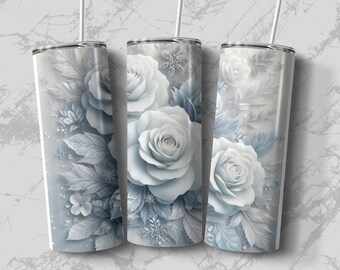 Floral Tumbler Wrap: 3D White Roses Design (Digital Download)
