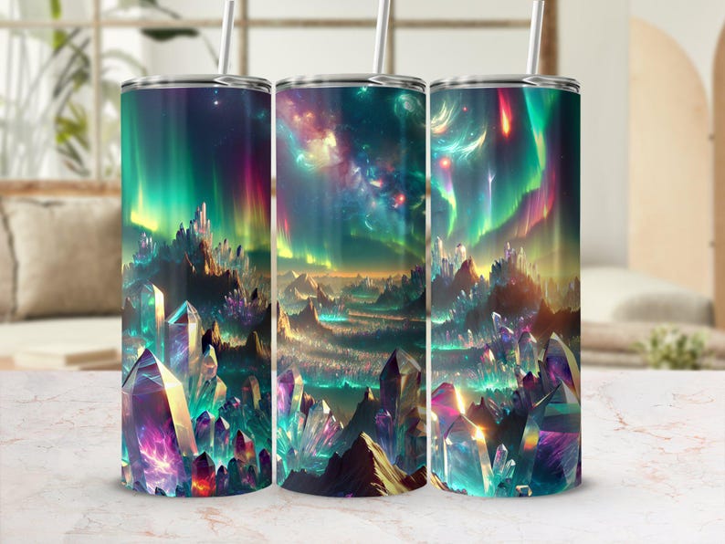 Northern Lights Tumbler Wrap: Crystal Aurora Borealis (Digital Download) image 3