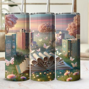 Seamless Book Lover Tumbler Wrap 20oz Fantasy Bookish Tumbler Sublimation Design Magical Books Tumbler Wrap for Readers