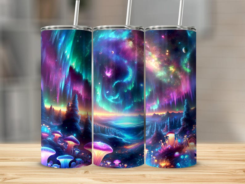 Aurora Borealis Tumbler Wrap: naadloos Galaxy-ontwerp (digitale download) afbeelding 2