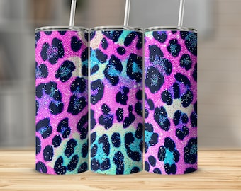 Tumbler Wrap con stampa leopardata glitterata al neon da 20 once (download digitale)
