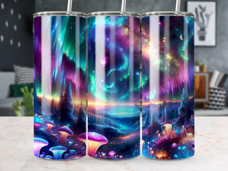 Aurora Borealis Tumbler Wrap: naadloos Galaxy-ontwerp (digitale download) afbeelding 1