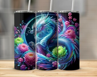 Floral Dragon Tumbler Wrap: 20oz Seamless Design (Digital Download)
