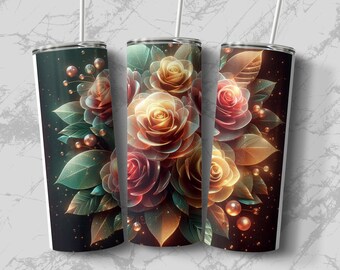 3D Floral Tumbler Wrap: Seamless Rose Design (Digital Download)