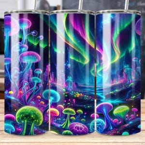 Northern Lights Tumbler Wrap: Seamless Neon Fantasy Scene (Digital Download) image 6