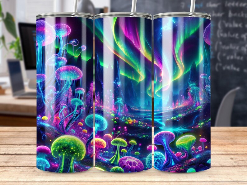 Northern Lights Tumbler Wrap: Seamless Neon Fantasy Scene (Digital Download) image 6