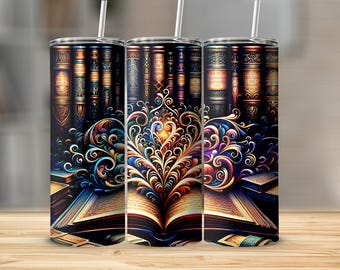 Old Books Tumbler Wrap: Seamless Library 20oz Sublimation Design (PNG)