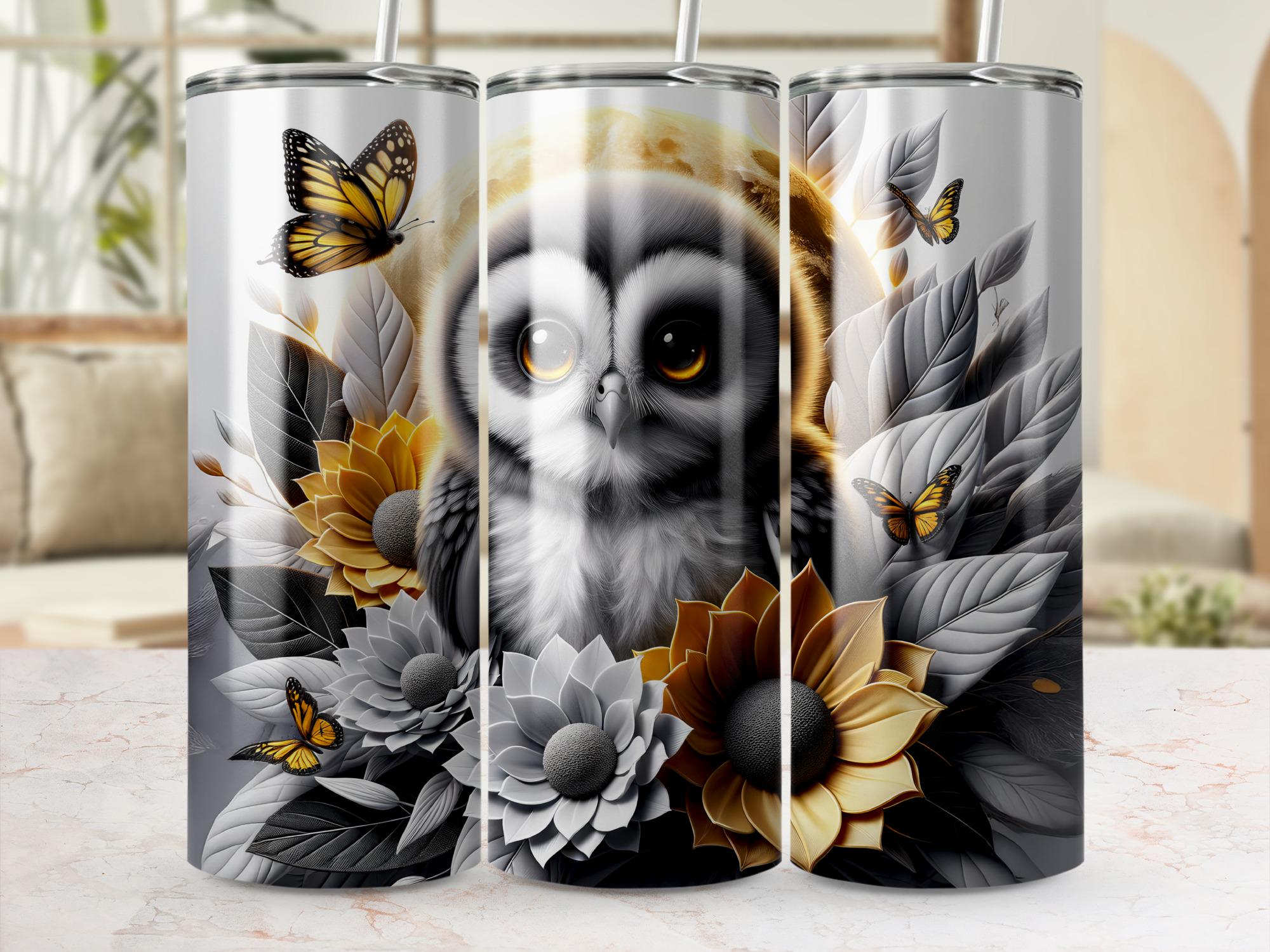 Floral Owl Tumbler Wrap, Butterfly 20oz PNG Sublimation Design (Digital Download)